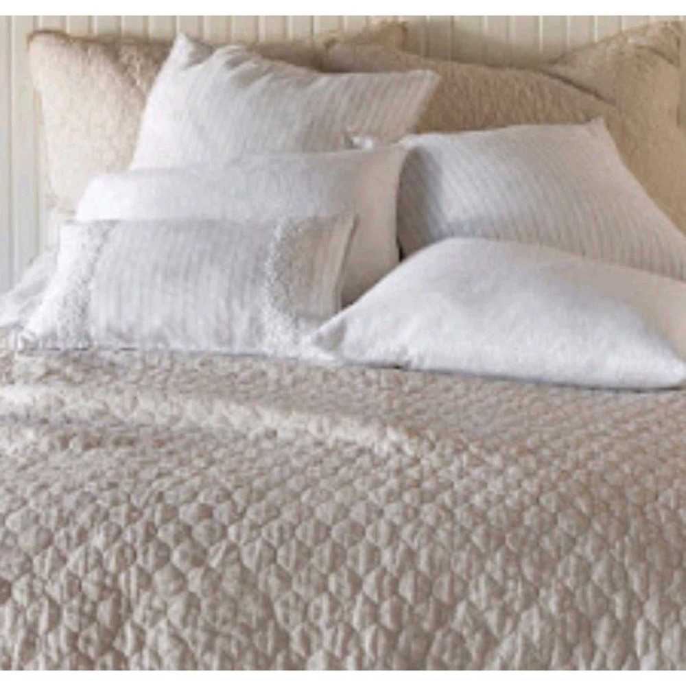 Bella Notte‎ June Quilted Linen Boudoir Sham Pillowcase Small Off White Ivory